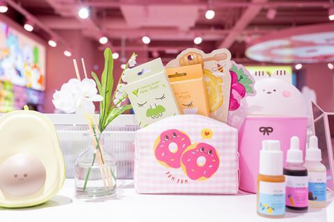 Makeup products on display at Miniso Camden store in London